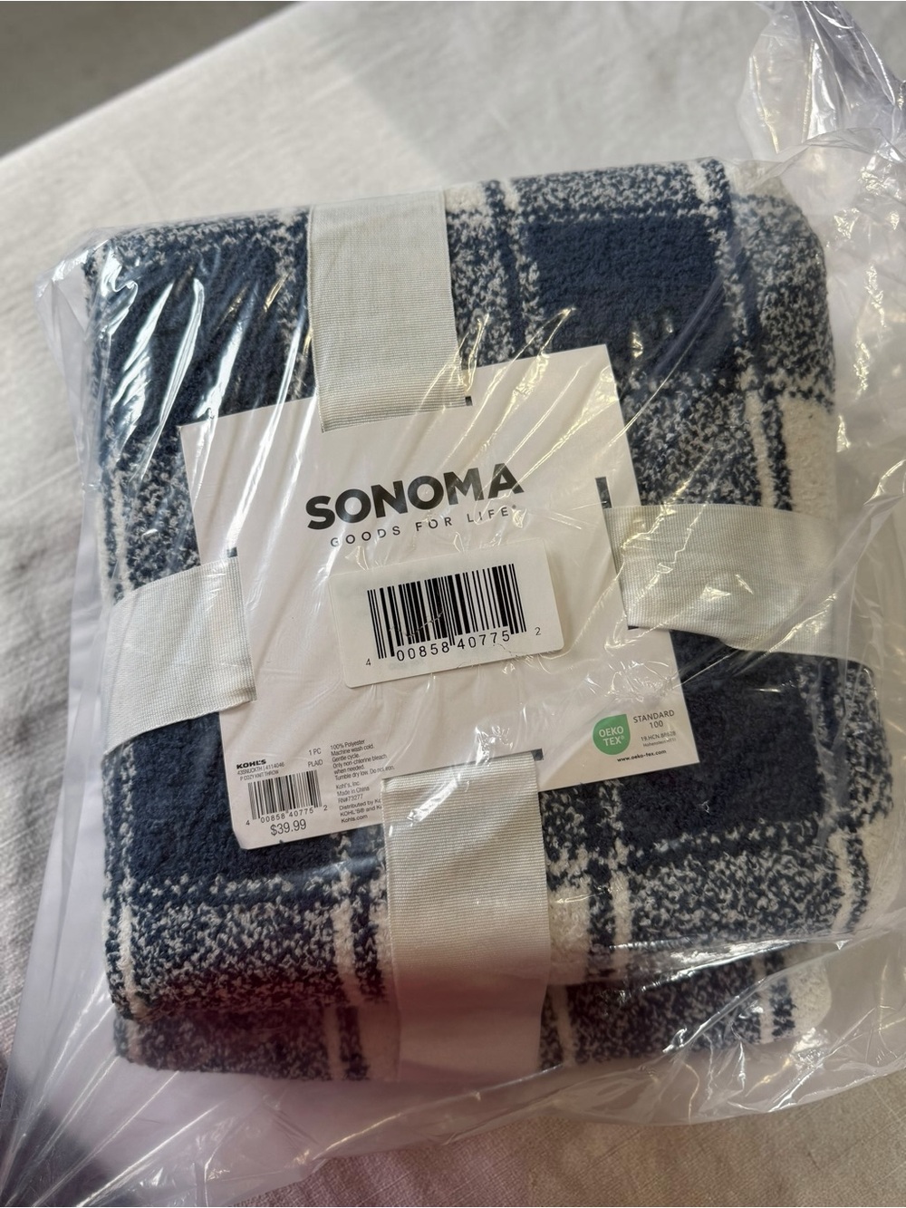NWT Sonoma Plaid Throw Blanket Blue White Farmhouse Cottage Cozy Soft Throw - Picture 1 of 4
